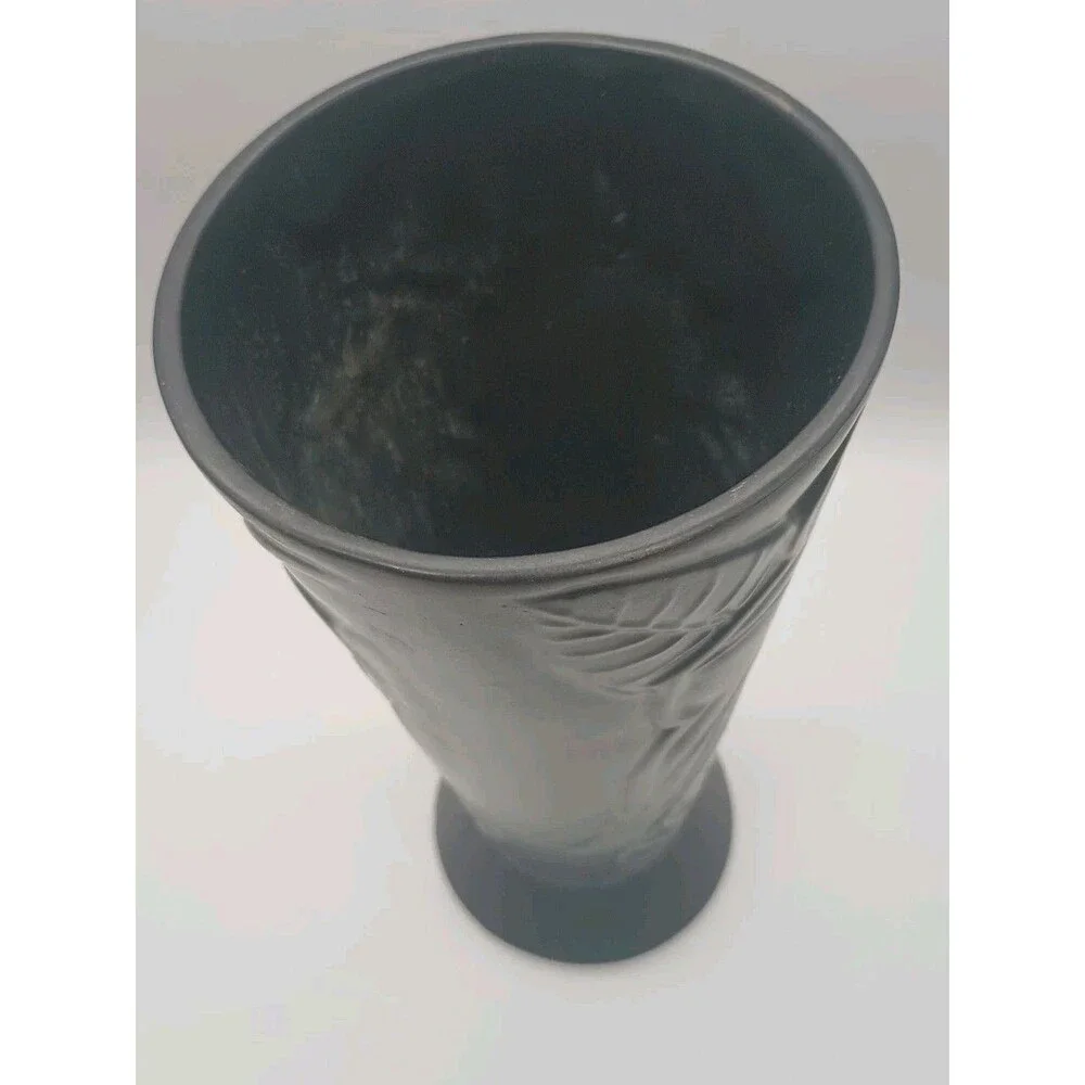 Vintage Hull Art Pottery Vase 292-F Matte Black Tropical Floral Art Deco 12.25